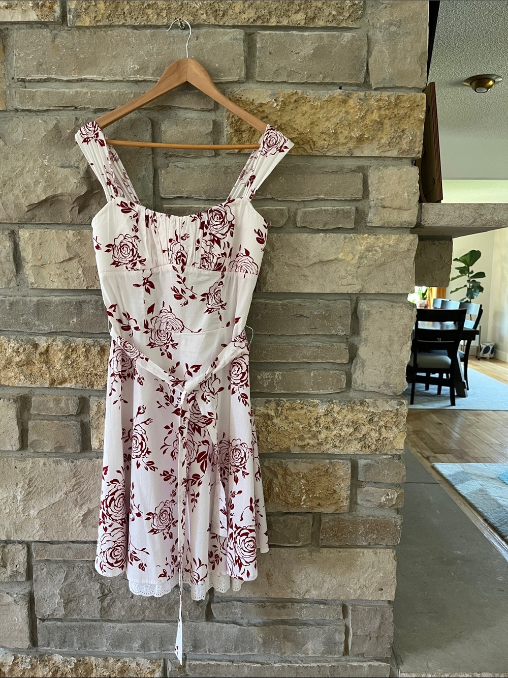 Ruby Rox White Midi Dress with red rose Floral Print Size 13